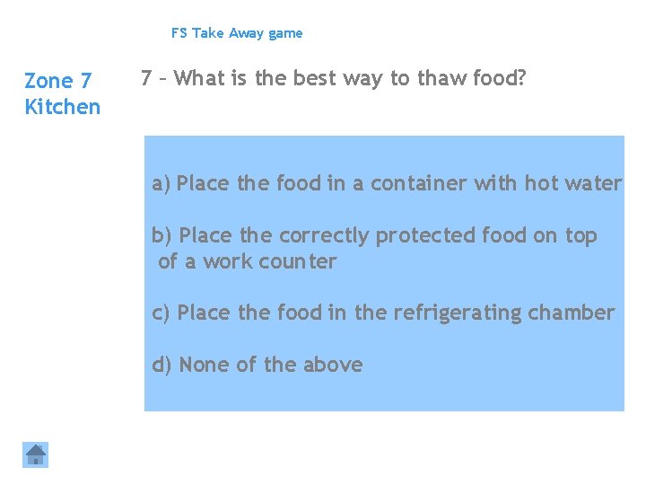 FS Take Away game Zone 7 Kitchen 7 – What is the best way