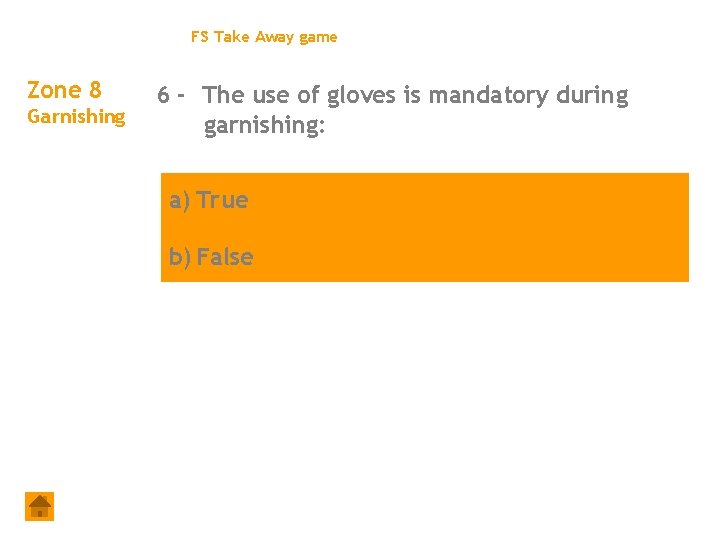 FS Take Away game Zone 8 Garnishing 6 - The use of gloves is