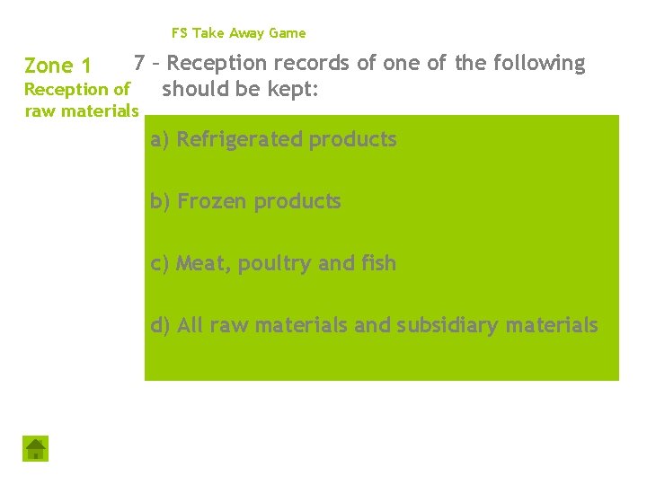 FS Take Away Game 7 – Reception records of one of the following Reception
