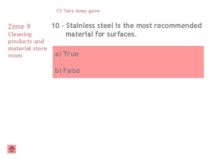 FS Take Away game Zone 9 Cleaning products and material store room 10 –