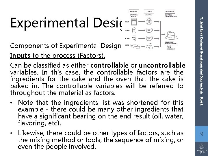 Components of Experimental Design Inputs to the process (Factors). Can be classified as either