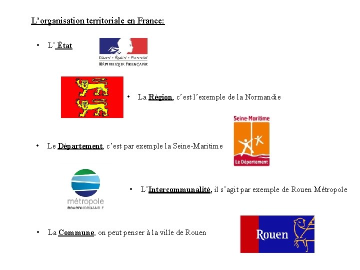 L’organisation territoriale en France: • L’ État • • Le Département, c’est par exemple