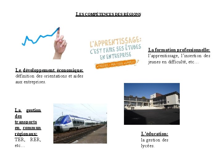 LES COMPÉTENCES DES RÉGIONS La formation professionnelle: l’apprentissage, l’insertion des jeunes en difficulté, etc…