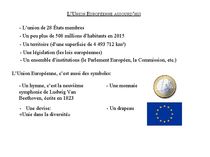 L’UNION EUROPÉENNE AUJOURD’HUI - L’union de 28 États membres - Un peu plus de