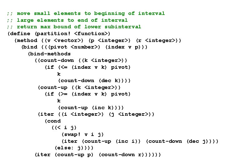 ; ; move small elements to beginning of interval ; ; large elements to