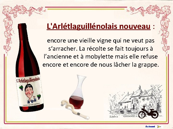 L'Arlétlaguillénolais nouveau : encore une vieille vigne qui ne veut pas s‘arracher. La récolte