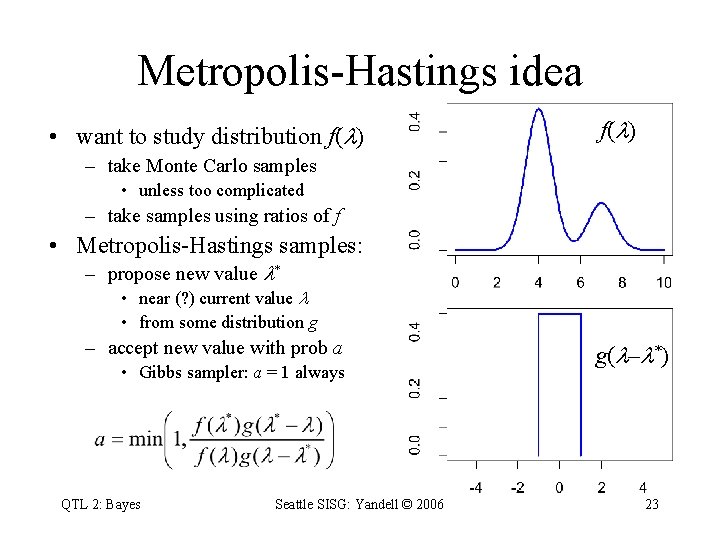 Metropolis-Hastings idea • want to study distribution f( ) – take Monte Carlo samples