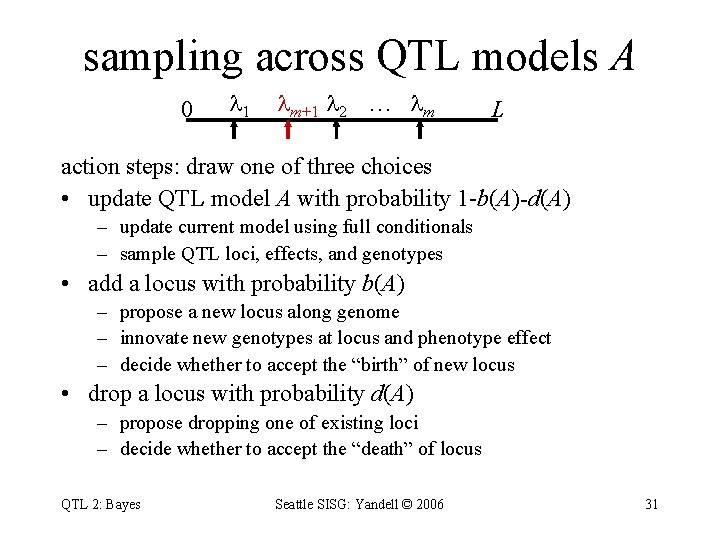 sampling across QTL models A 0 1 m+1 2 … m L action steps: