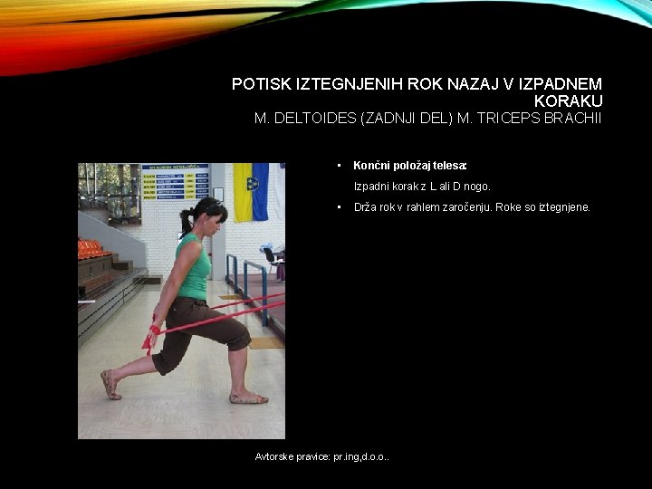 POTISK IZTEGNJENIH ROK NAZAJ V IZPADNEM KORAKU M. DELTOIDES (ZADNJI DEL) M. TRICEPS BRACHII