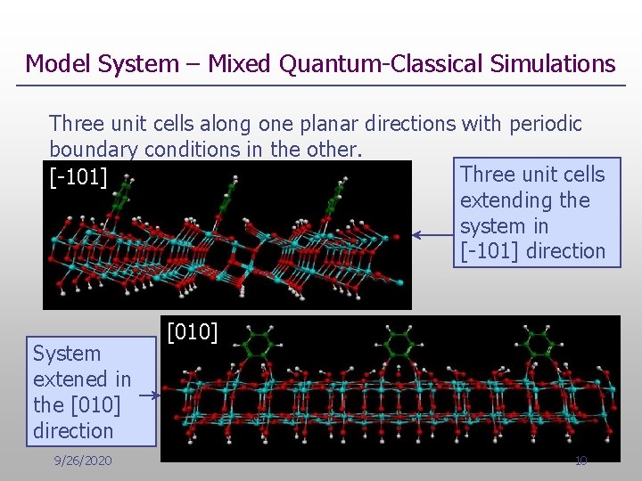 Model System – Mixed Quantum-Classical Simulations Three unit cells along one planar directions with