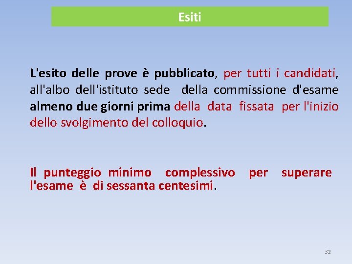 L'esito delle prove è pubblicato, per tutti i candidati, all'albo dell'istituto sede della commissione