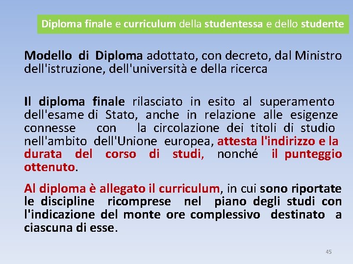 Diploma finale e curriculum della studentessa e dello studente Modello di Diploma adottato, con