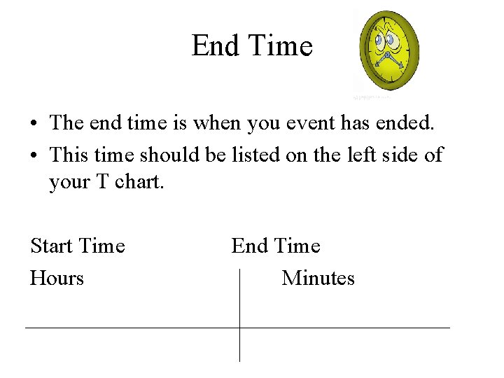 End Time • The end time is when you event has ended. • This