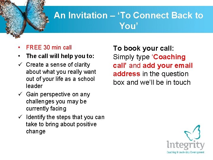 An Invitation – ‘To Connect Back to You’ • FREE 30 min call •