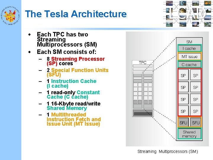 The Tesla Architecture • • LCAD Each TPC has two Streaming Multiprocessors (SM) Each