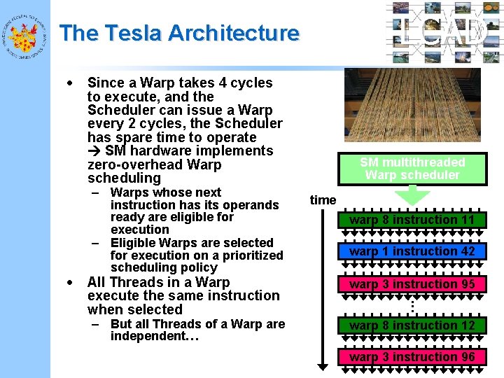 LCAD The Tesla Architecture • • Since a Warp takes 4 cycles to execute,