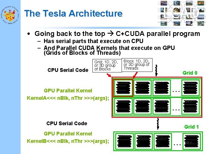 LCAD The Tesla Architecture • Going back to the top C+CUDA parallel program –