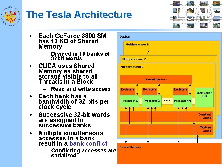 The Tesla Architecture • Each Ge. Force 8800 SM has 16 KB of Shared