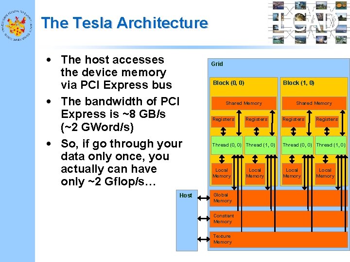 LCAD The Tesla Architecture • The host accesses the device memory via PCI Express