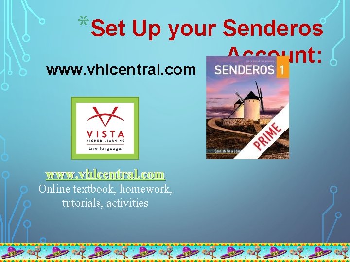 *Set Up your Senderos www. vhlcentral. com Online textbook, homework, tutorials, activities Account: 