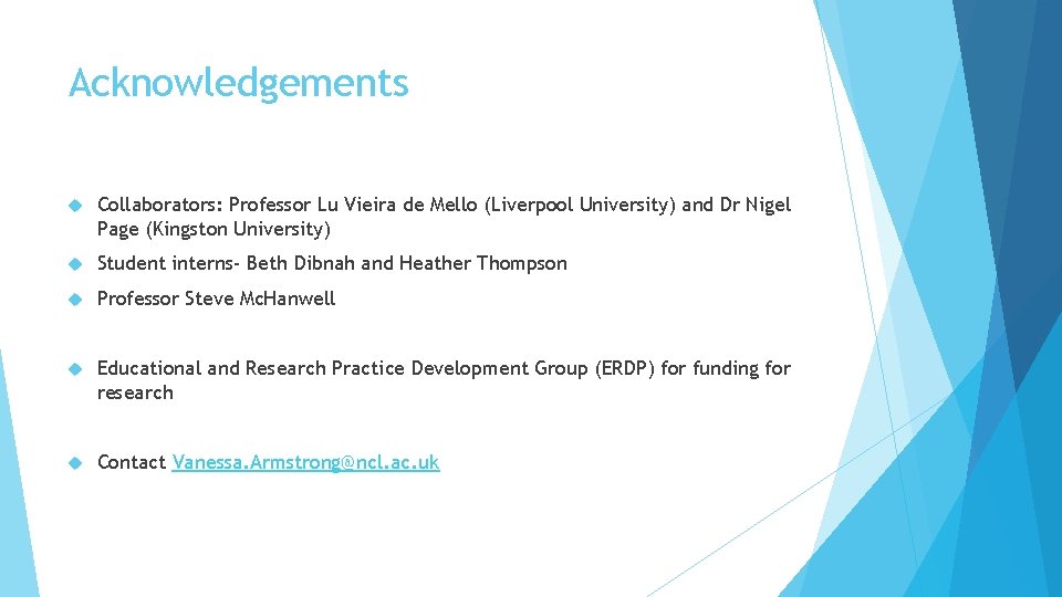 Acknowledgements Collaborators: Professor Lu Vieira de Mello (Liverpool University) and Dr Nigel Page (Kingston