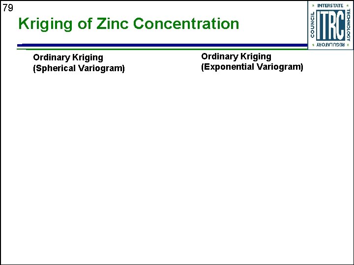 79 Kriging of Zinc Concentration Ordinary Kriging (Spherical Variogram) Ordinary Kriging (Exponential Variogram) 