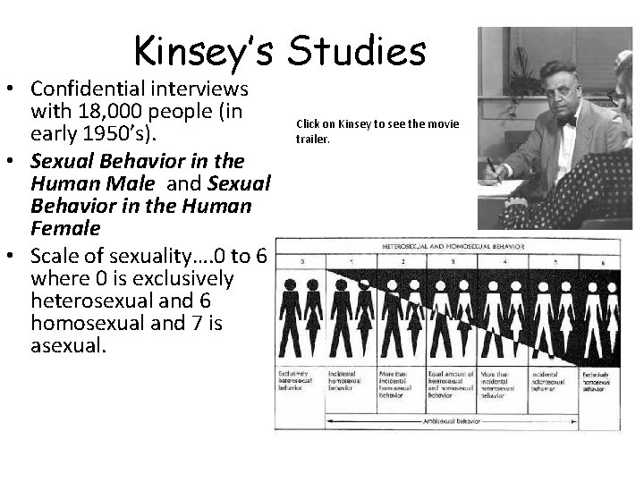 Kinsey’s Studies • Confidential interviews with 18, 000 people (in early 1950’s). • Sexual