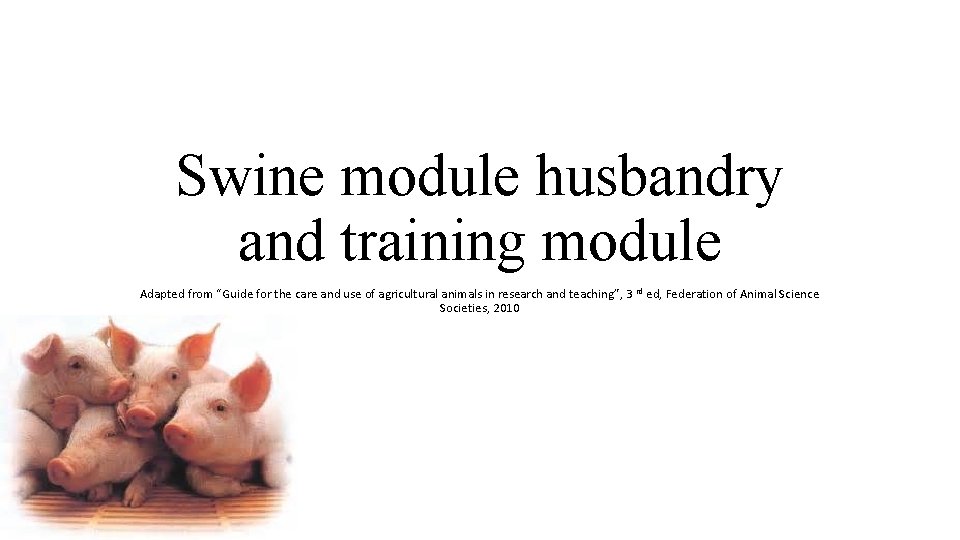 Swine module husbandry and training module Adapted from “Guide for the care and use