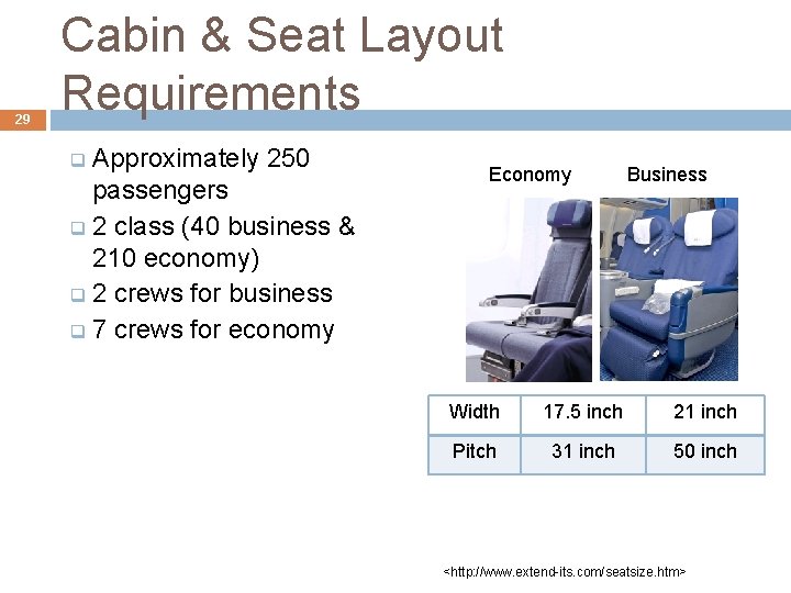 29 Cabin & Seat Layout Requirements Approximately 250 passengers q 2 class (40 business 29 Cabin & Seat Layout Requirements Approximately 250 passengers q 2 class (40 business