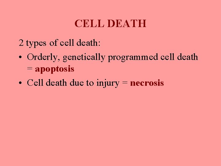 CELL DEATH 2 types of cell death: • Orderly, genetically programmed cell death =