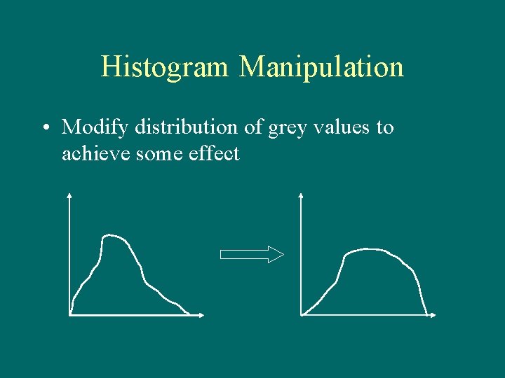 Histogram Manipulation • Modify distribution of grey values to achieve some effect 