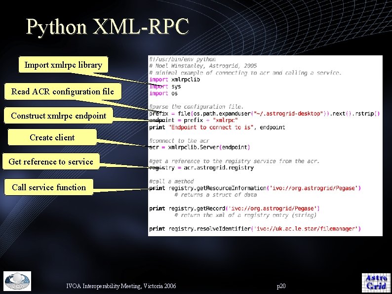 Python XML-RPC Import xmlrpc library Read ACR configuration file Construct xmlrpc endpoint Create client