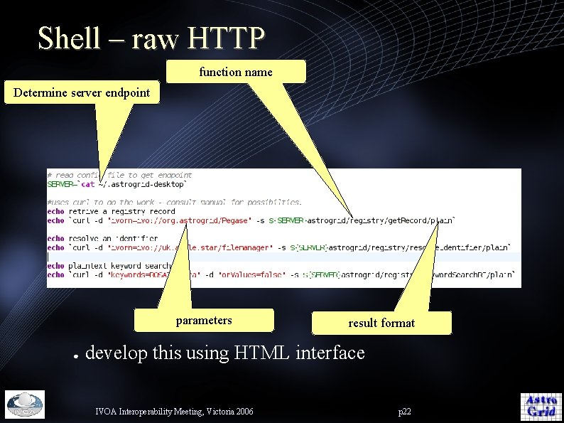 Shell – raw HTTP function name Determine server endpoint parameters ● result format develop