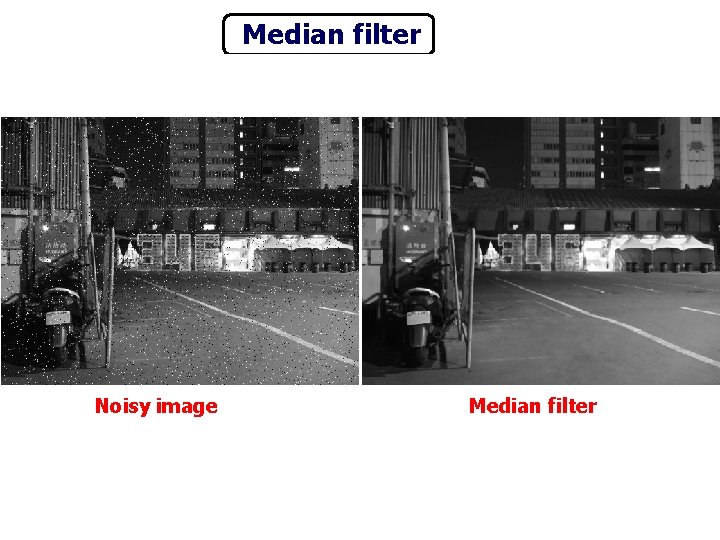 Median filter Noisy image Median filter 