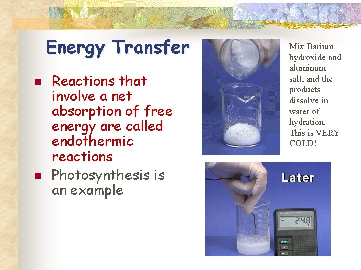Energy Transfer n n Reactions that involve a net absorption of free energy are
