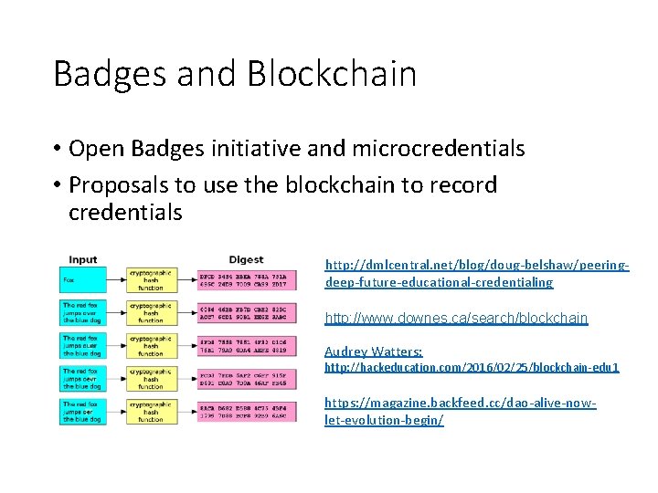 Badges and Blockchain • Open Badges initiative and microcredentials • Proposals to use the