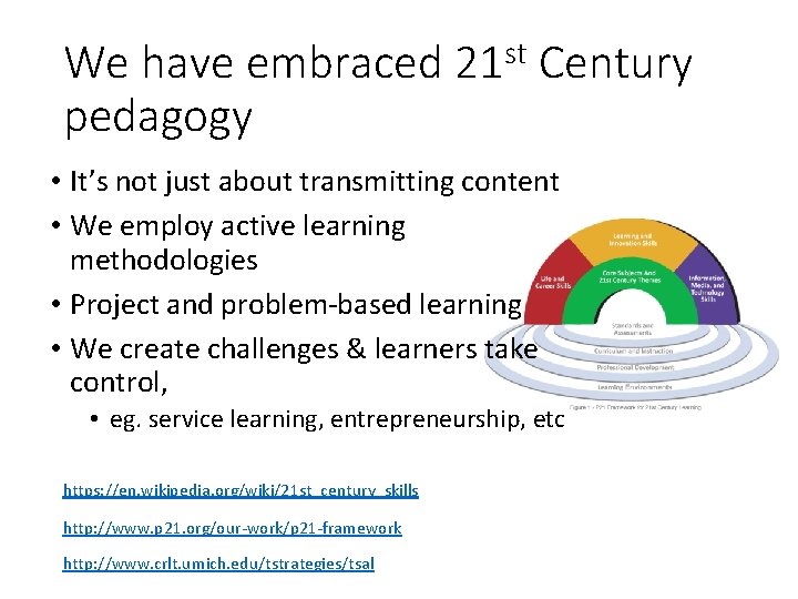 We have embraced 21 st Century pedagogy • It’s not just about transmitting content