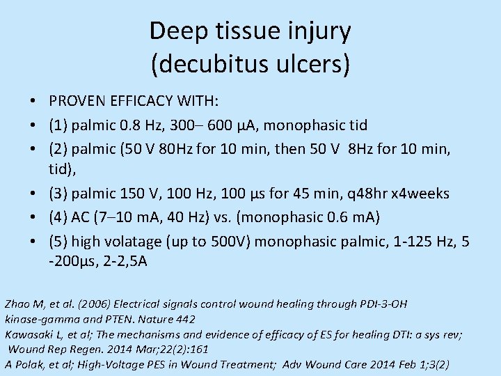 Deep tissue injury (decubitus ulcers) • PROVEN EFFICACY WITH: • (1) palmic 0. 8