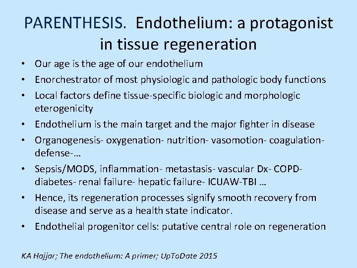 PARENTHESIS. Endothelium: a protagonist in tissue regeneration • Our age is the age of