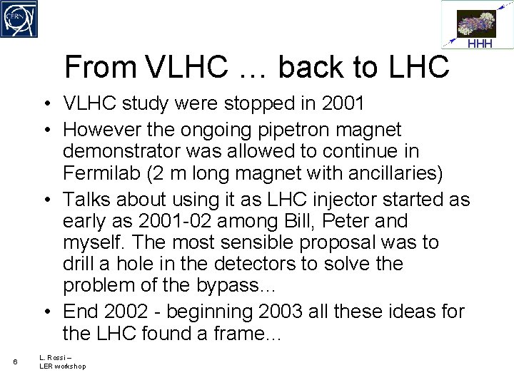 From VLHC … back to LHC HHH • VLHC study were stopped in 2001