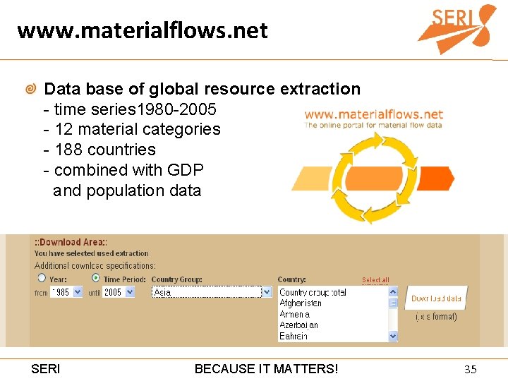 www. materialflows. net Data base of global resource extraction - time series 1980 -2005