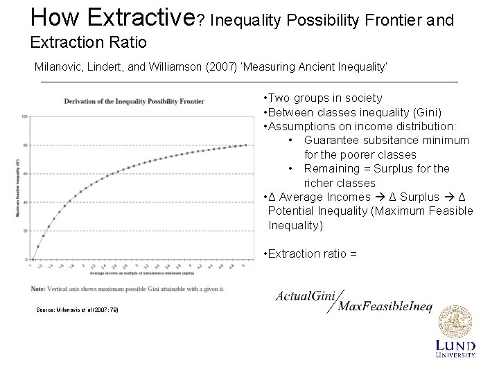 How Extractive? Inequality Possibility Frontier and Extraction Ratio Milanovic, Lindert, and Williamson (2007) ’Measuring