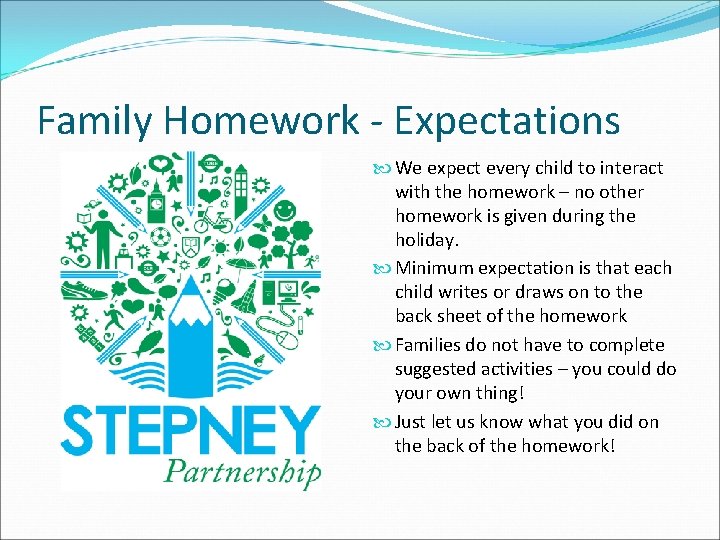 Family Homework - Expectations We expect every child to interact with the homework –