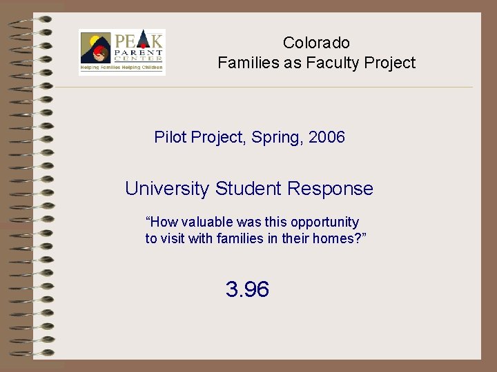 Colorado Families as Faculty Project Pilot Project, Spring, 2006 University Student Response “How valuable