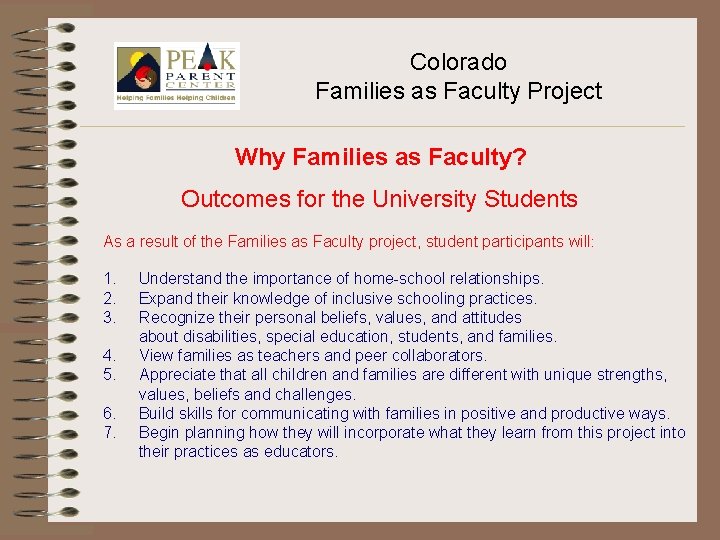 Colorado Families as Faculty Project Why Families as Faculty? Outcomes for the University Students