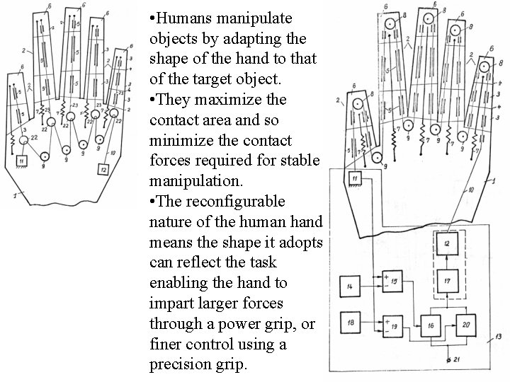 • Humans manipulate objects by adapting the shape of the hand to that • Humans manipulate objects by adapting the shape of the hand to that