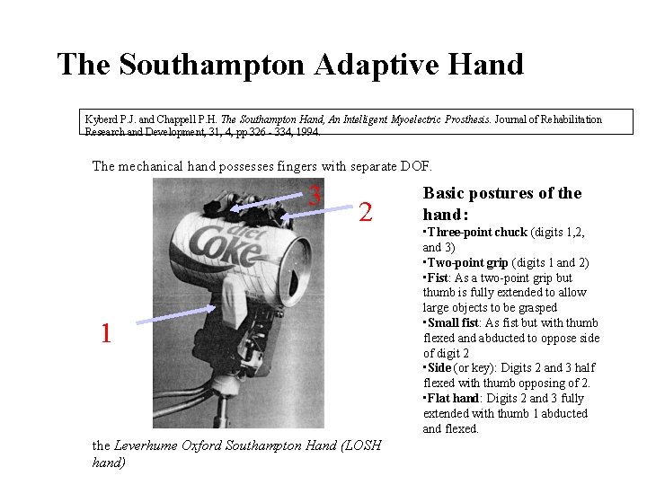 The Southampton Adaptive Hand Kyberd P. J. and Chappell P. H. The Southampton Hand, The Southampton Adaptive Hand Kyberd P. J. and Chappell P. H. The Southampton Hand,