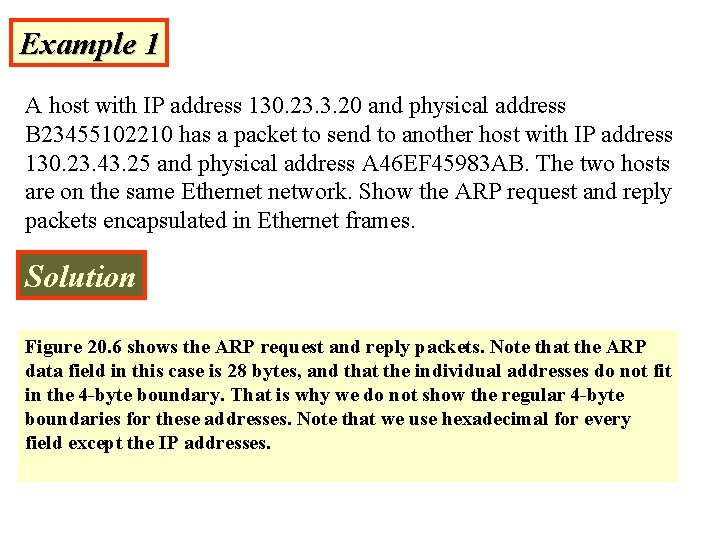 Example 1 A host with IP address 130. 23. 3. 20 and physical address