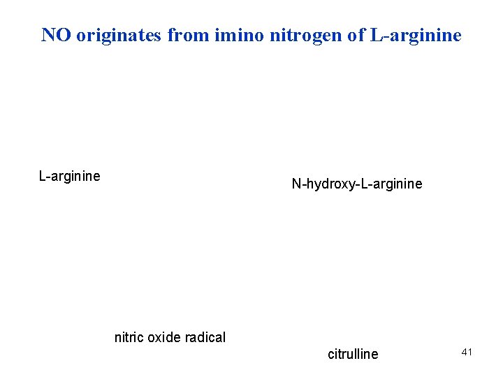 NO originates from imino nitrogen of L-arginine N-hydroxy-L-arginine nitric oxide radical citrulline 41 