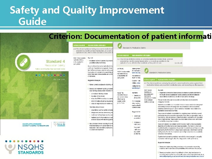 Safety and Quality Improvement Guide Criterion: Documentation of patient informatio 